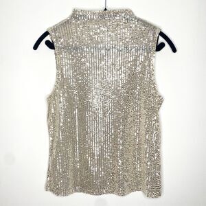 Open Edit Champagne Sequin Mesh Sleeveless Top